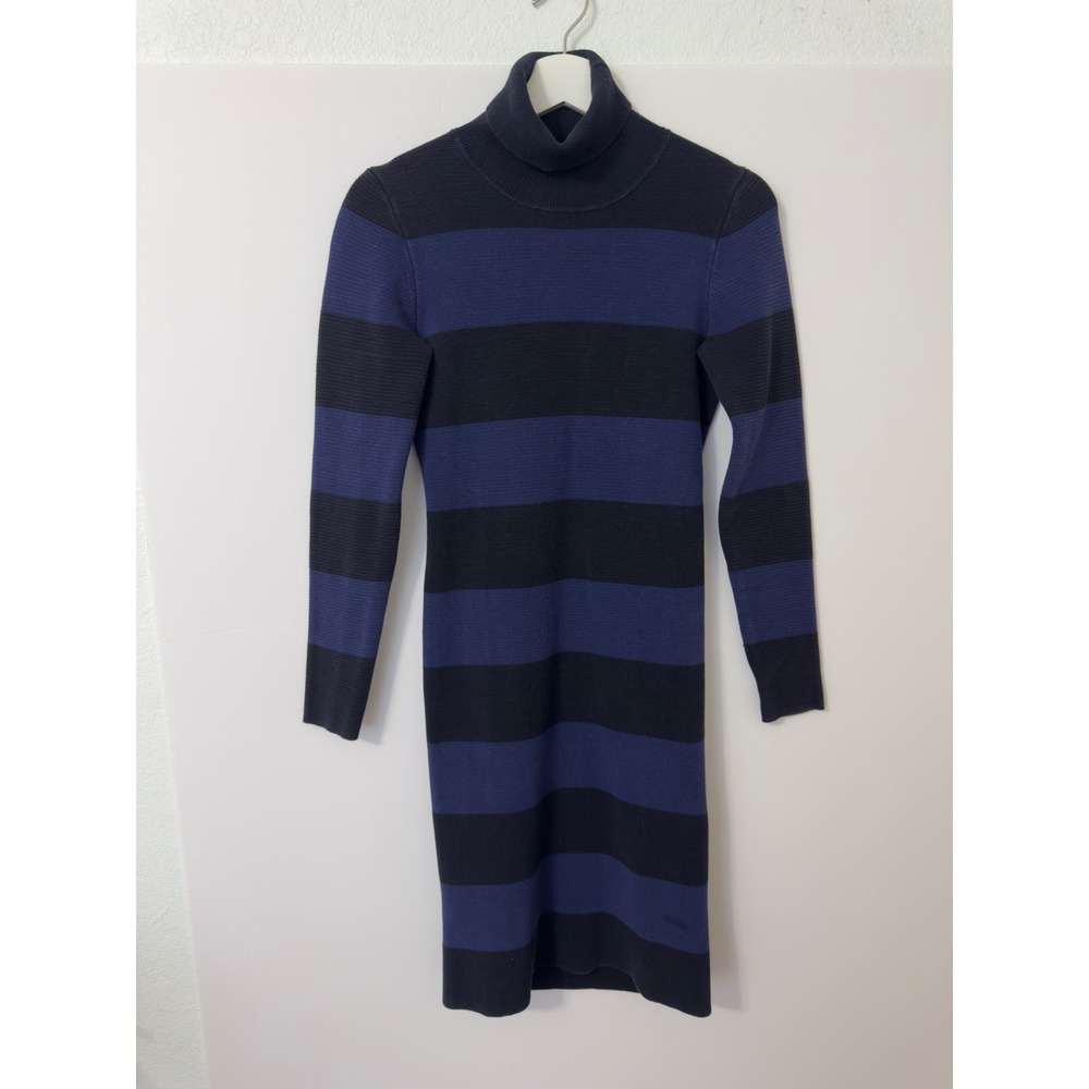 J. Crew Womens Striped Turtleneck Sweater Dress Black Blue Office Academia Prep